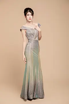 全身照站立银色晚礼服名媛女性人物摄影图