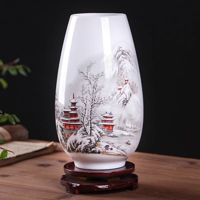 景德镇陶瓷器小花瓶摆件客厅插花干花中式家...