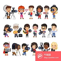 手绘卡通人物摄像姿势设备EPS素材  - PS饭团网psefan.com