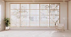 空房间，白房间，干净的现代房间，日本风格。三维渲染