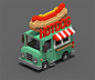 Voxel HotDog Van. Fully editable and reusable 3D model of a car. #3D #3DModel #3DDesign #dog #food #hot #hotdog #van #voxel