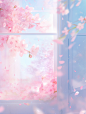 a photo of pink blossoms and colorful leaves, in the style of dreamlike illustration, windows vista, soft atmospheric scenes, uhd image, romantic illustrations, light blue, organic material