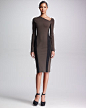 Donna Karan Leather-Panel Long-Sleeve Dress, Burnt Umber