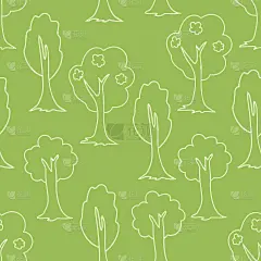 无缝森林涂鸦图案。手绘草图的树木在白色的背景。矢量插图。