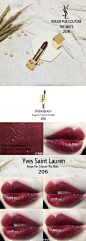 [cp]#唇膏试色#YSL方管唇膏#秋冬口红种草#姨妈色# 重口味#YSL Rouge Pur Couture The Mats 206
紫调较重的一支深色重口姨妈色 薄涂紫调明显 厚涂颜色越深越红  哑光质地的方管  不会拔干  顺滑好涂  如果唇部状态不好 建议润唇膏打底