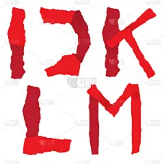 一套I, J, K, L, M字母用撕破的纸做成。矢量设计元素的海报，标志，广告，模板，横幅，图标，
