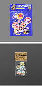 一组时尚卡通贴纸不干胶贴纸效果套装塑料袋包装展示样机PSD素材-淘宝网