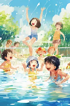 学生放暑假夏季漫画风插画