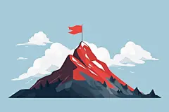 雪山蓝天山峰上插着的红旗背景插画