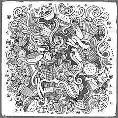 可爱的,乱画,卡通,奶酪,饮料,贺卡,咖啡,快餐,一个物体,绘制