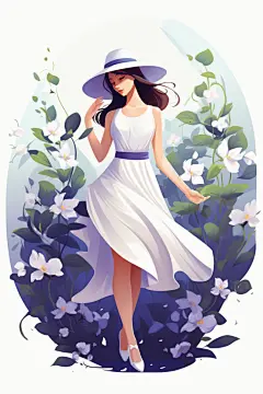 鲜花女生扁平风水果女孩人像插画