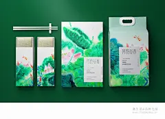 荷韵谷香 大米包装  插画 手绘 荷花 稻谷 特产 食品 包装