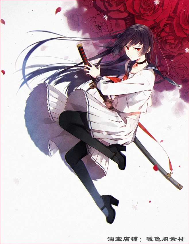 日系动漫武士少女持刀剑酷炫帅气姿态原画插画CG线稿图集图片素材-淘宝网-花瓣网