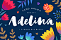 Adelina script: Adelina is modern calligraphy script that was painted in watercolor by soft brush. The basic principle of creation is striping of thick and thin lines.