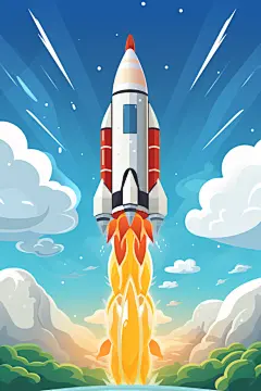 宇宙飞船发射卡通漫画航天飞船插画