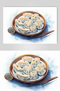 AI数字艺术冬至包饺子手绘插画