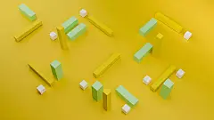 在黄色背景上的正方形和矩形几何图形的3d渲染图片