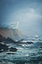 3D archviz building fog Landscape Picture rocks sea Surf waves