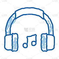 音乐耳机和音符涂鸦图标手绘插图