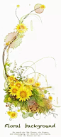 手绘细长的枝条和绿叶以及黄色菊花psd素材PSD分层素材|PSD素材|花边|花边素材|花朵|花纹|花纹素材|黄色菊花|绿叶|手绘|叶子