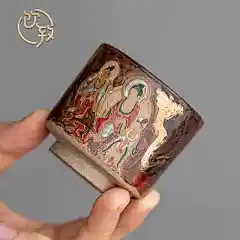 饮致敦煌文创壁画手工拉坯茶杯手绘描金主人杯复古品茗杯粗陶柴烧-tmall.com天猫