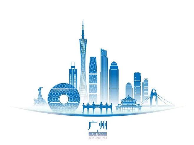 广州城市建筑群天际线矢量插画海报图片下载-花瓣网