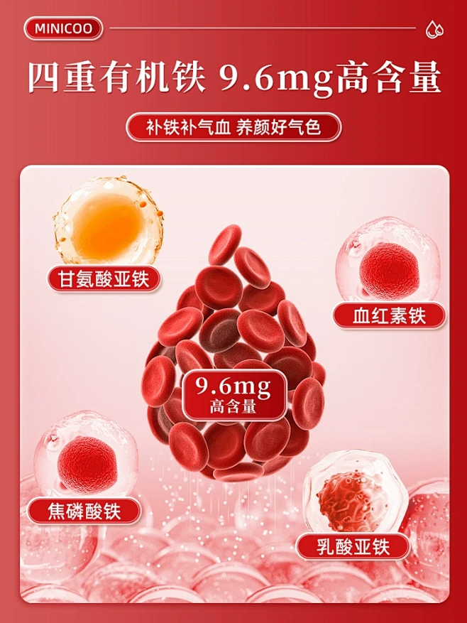 美国进口minicoo米尼可小红宝补铁软...