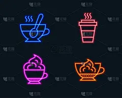 外卖，卡布奇诺奶油和茶杯图标。咖啡奶油的迹象。
