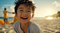 Asian boy enjoying tine at the beach
