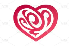 红色纸心与装饰孤立在白色