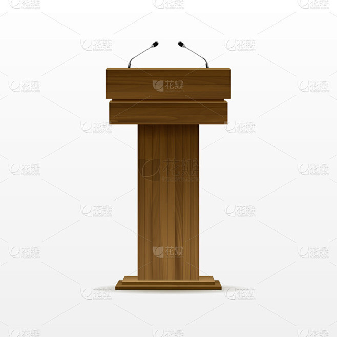木质讲台论坛讲台上站立好，把麦克风