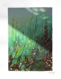 你看那山坡上已经开满鲜花#手绘##生活##丙烯##插画#