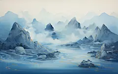 古风山水剪影山水壁纸素材