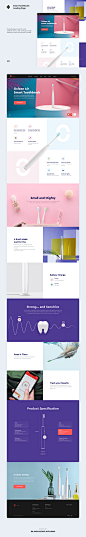 Smart Toothbrush Landing Page : We developed the landing page concept for a smart toothbrush. Our task was to adapt the real content to our design vision, using minimalism and bright colors in a modern style. This is a classic landing promo page presentin