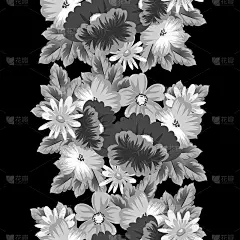 黑白花无缝图案的黑色背景为您设计，贺卡，贺卡，婚礼邀请卡，生日派对，情人节。