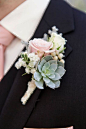Grooms rose Boutonniere - Roses and Succulent pink green vintage wedding photo by Heart Box Weddings, Vintage, succulent, Pink Secret Garden Wedding Vintage, succulent, rentmydust.com