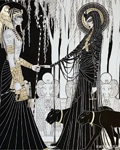 永恒的游荡：黑色、白色与金色的插画，一场埃及神话时装秀