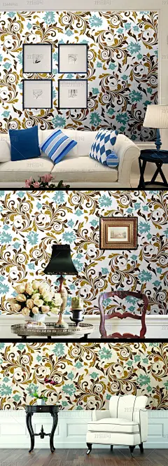简约欧式花纹花藤墙纸背景墙