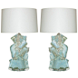 Pair of White Opaline Rock Candy Lamps
