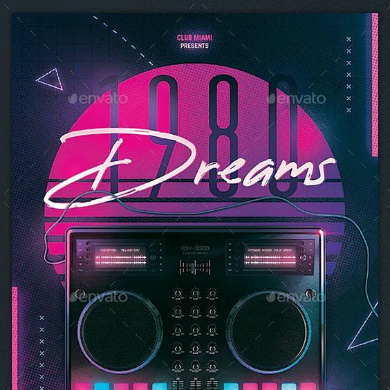 80s Flyer Retrowave Poster Synthwave DJ Disco Dance Party