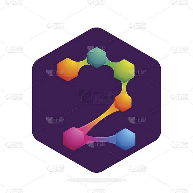 数字2图标与六边形和线。