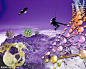 攀登 爬山 悬崖 大雁 细菌 细胞 癌细胞 DNA 紫色 风景 海报 宣传 背景 攀爬