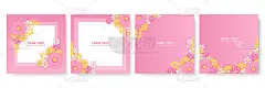 极简花卉卡片模板集剪纸风格。矢量插图贺卡，小册子，名片，公司封面，海报，演示设计，组合，传单，横幅