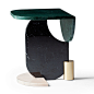 Playing Games Side Table : The essential shapes of these tables play between them in an alluring game of proportion and color which results in the creation of a perfect balance and tension of material and negative space The absence of figurative shapes al