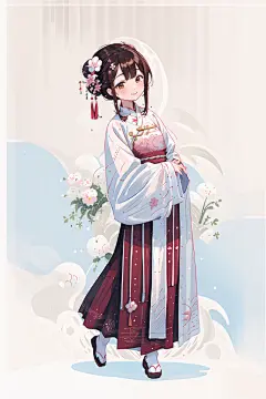 扁平风格柔桡轻曼的汉服女生人物插画