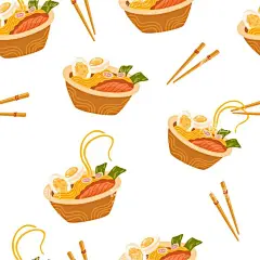 拉面图案  - 源文件下载【酷图网】无缝,印花,循环,连续,图案,数码,布料,拉面,拉面插画,卡通拉面,素材,元素,插画,插图,矢量,图片,拉面图案,可爱,海报素材,背景,手绘,拉面元素,拉面素材,底纹,平铺,涂鸦,简约,美食,水产,海产品,包装,海鲜,美味,日式料理,日本料理,快餐,海鲜拉面,面条,一碗,筷子,溏心蛋,白色,动感