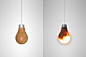 人类光明的火种源于燃烧的木头，后来人们发明了油灯，发明了电灯，到现在，似乎越来越多的人忘记了木与火之间的渊源。甚至从直觉上判断，火花会不可避免地点燃木头。为了让人们记住木与火的渊源日本设计师Ryosuke Fukusada设计了一款木制电灯。

这款电灯由灯口和灯泡两部分组成。灯口采用可回收的铝做成，体现了该作品现代的一面；灯泡采用日本传统的“ROKURO”切削工艺，把木头切成了极薄的木片，罩住里面的LED灯。由于LED灯耗电极少，发出的热量有限，不至于点燃木片灯罩。

该设计赢得了京都复兴设计大奖赛，目