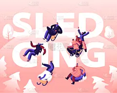 sledding concept happy people friends company