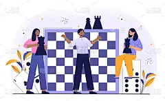 年轻的男性和女性角色在玩棋盘游戏、纸牌游戏和骰子