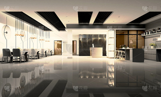 豪华酒店大堂和咖啡馆空间的3d渲染